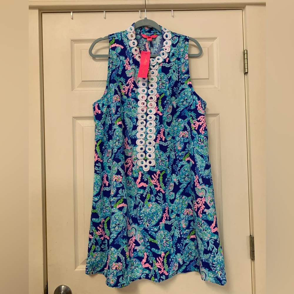 Lilly Pulitzer Jane Shift Dress in Corsica Blue Turtle Villa